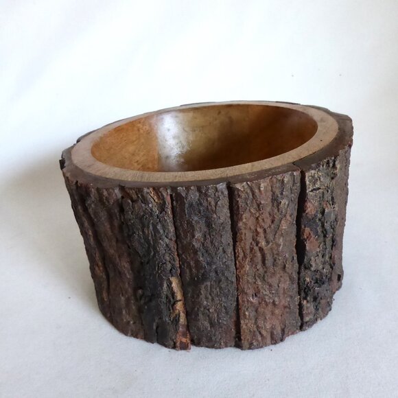 NEW 7” HANDCRAFTED RUSTIC WOOD LOG TREE BARK DECORATIVE BOWL - Picture 2 of 5